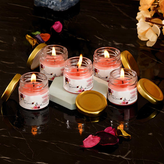 eCraftIndia Set of 5 Rose Scented Mini Jar Candles